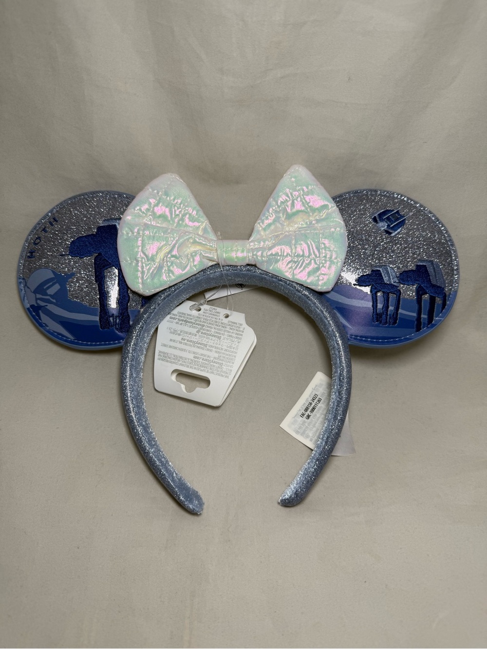 Disney Parks Star Wars HOTH AT-AT Mickey Ears Headband Blue Iridescent Bow